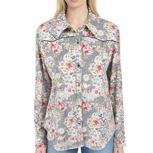 Roper Pearl Snap Button Western Rose Shirt Floral Lace Piping Womens size XL